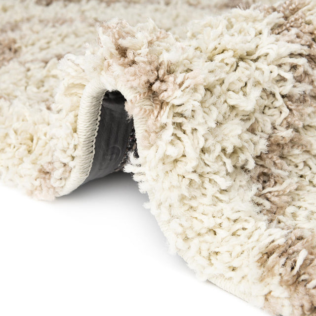 Beige 4' x 6' Trellis Shag Oval Area Rug Thick Soft Touch Fluffy & Plush Shaggy Pile Geometric Modern Unique Carpet for Home Interior Design for Sale at Rug Engine