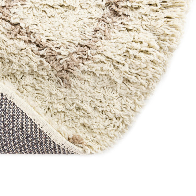 Beige 5' 3 x 5' 3 Trellis Shag Round Area Rug Thick Soft Touch Fluffy & Plush Shaggy Pile Geometric Modern Unique Carpet for Home Interior Design for Sale at Rug Engine