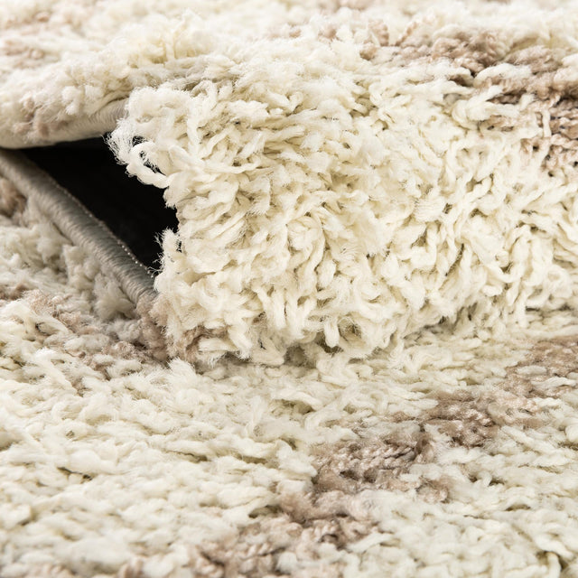 Beige 2' 7 x 10' Trellis Shag Runner Area Rug Thick Soft Touch Fluffy & Plush Shaggy Pile Geometric Modern Unique Carpet for Home Interior Design for Sale at Rug Engine