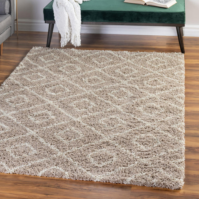 Light Brown 4' x 6' Trellis Shag Rectangle Area Rug Thick Soft Touch Fluffy & Plush Shaggy Pile Geometric Modern Unique Carpet for Home Interior Design for Sale at Rug Engine