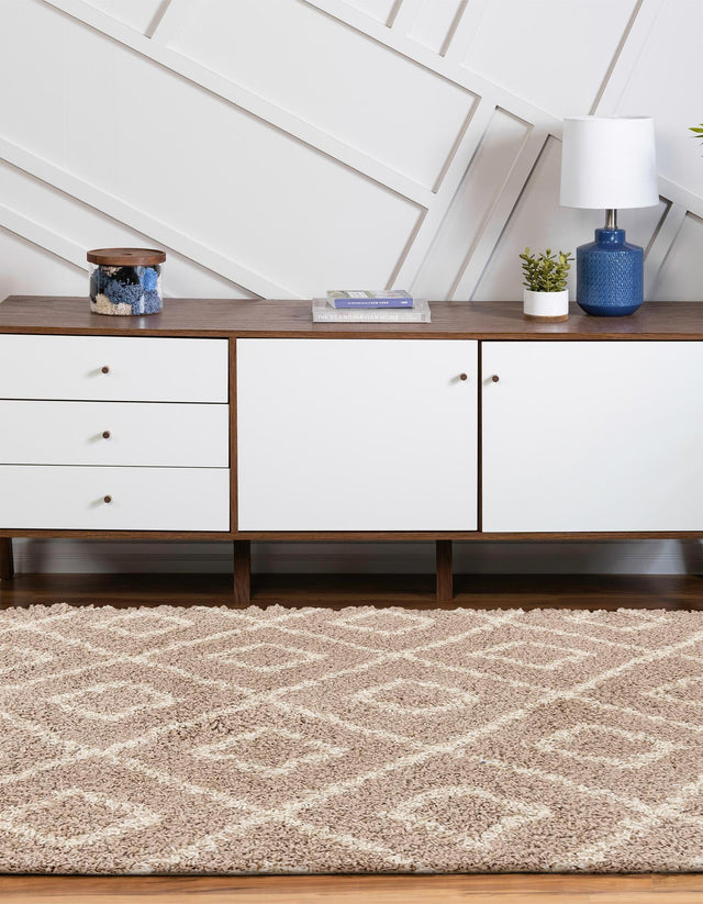 Light Brown 4' x 6' Trellis Shag Oval Area Rug Thick Soft Touch Fluffy & Plush Shaggy Pile Geometric Modern Unique Carpet for Home Interior Design for Sale at Rug Engine