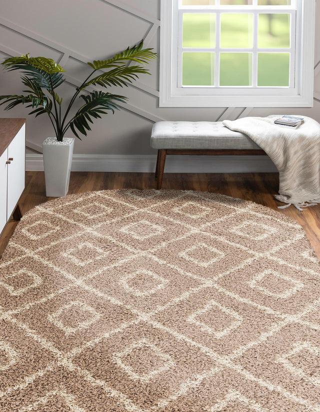 Light Brown 7' 10 x 10' Trellis Shag Oval Area Rug Thick Soft Touch Fluffy & Plush Shaggy Pile Geometric Modern Unique Carpet for Home Interior Design for Sale at Rug Engine