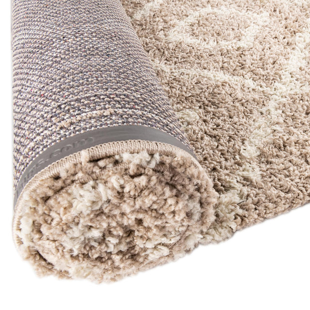 Light Brown 7' 10 x 7' 10 Trellis Shag Round Area Rug Thick Soft Touch Fluffy & Plush Shaggy Pile Geometric Modern Unique Carpet for Home Interior Design for Sale at Rug Engine