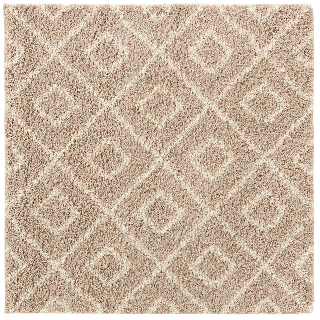Light Brown 5' 3 x 5' 3 Trellis Shag Square Area Rug Thick Soft Touch Fluffy & Plush Shaggy Pile Geometric Modern Unique Carpet for Home Interior Design for Sale at Rug Engine