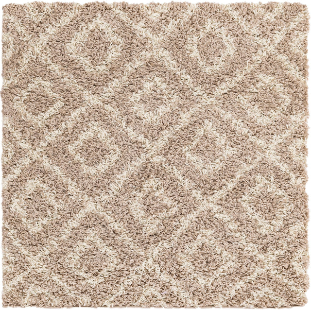 Light Brown 3' 3 x 3' 3 Trellis Shag Square Area Rug Thick Soft Touch Fluffy & Plush Shaggy Pile Geometric Modern Unique Carpet for Home Interior Design for Sale at Rug Engine