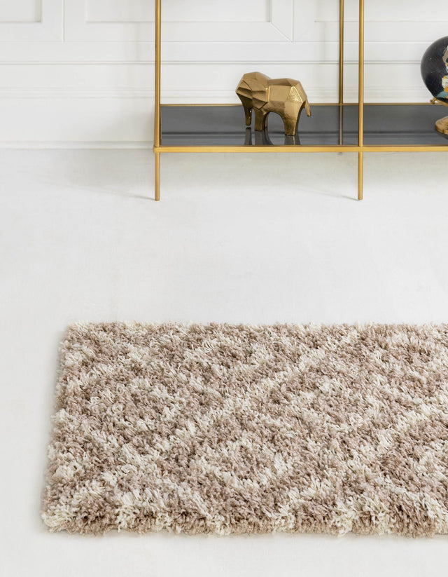 Light Brown 2' x 7' Trellis Shag Runner Area Rug Thick Soft Touch Fluffy & Plush Shaggy Pile Geometric Modern Unique Carpet for Home Interior Design for Sale at Rug Engine