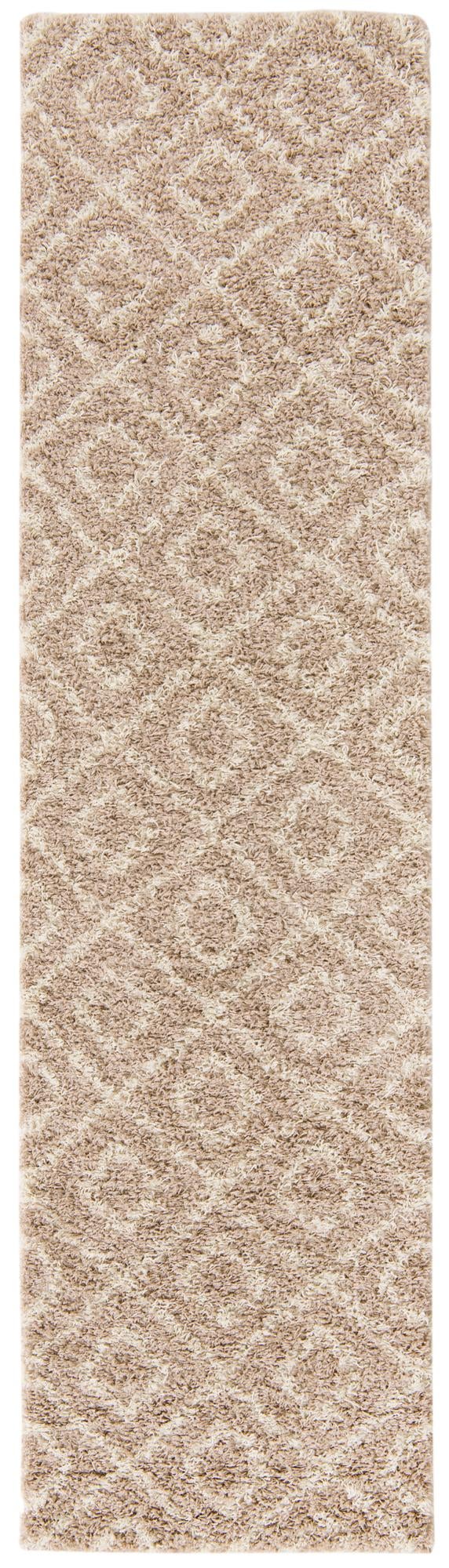 Light Brown 2' 7 x 10' Trellis Shag Runner Area Rug Thick Soft Touch Fluffy & Plush Shaggy Pile Geometric Modern Unique Carpet for Home Interior Design for Sale at Rug Engine