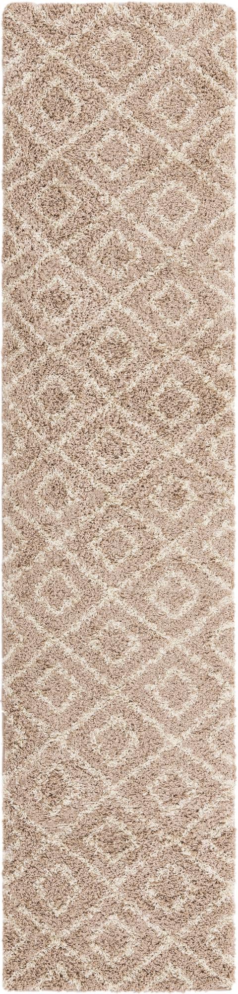 Light Brown 2' 7 x 12' Trellis Shag Runner Area Rug Thick Soft Touch Fluffy & Plush Shaggy Pile Geometric Modern Unique Carpet for Home Interior Design for Sale at Rug Engine