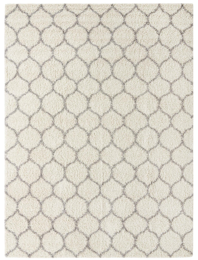 Ivory 10' 8 x 14' Trellis Shag Rectangle Area Rug Thick Soft Touch Fluffy & Plush Shaggy Pile Geometric Modern Unique Carpet for Home Interior Design for Sale at Rug Engine