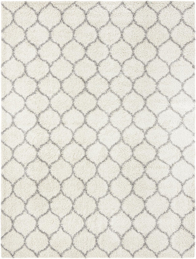 Ivory 10' x 13' Trellis Shag Rectangle Area Rug Thick Soft Touch Fluffy & Plush Shaggy Pile Geometric Modern Unique Carpet for Home Interior Design for Sale at Rug Engine