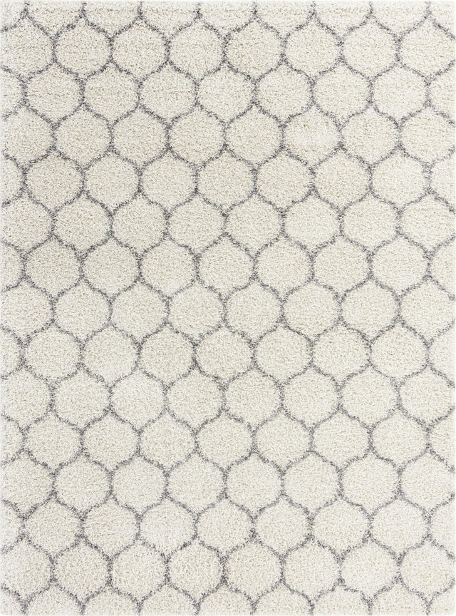 Ivory 9' x 12' Trellis Shag Rectangle Area Rug Thick Soft Touch Fluffy & Plush Shaggy Pile Geometric Modern Unique Carpet for Home Interior Design for Sale at Rug Engine