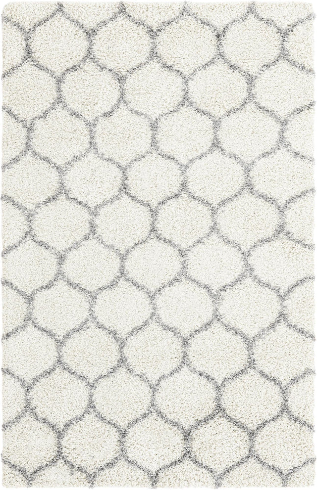 Ivory 5' 3 x 8' Trellis Shag Rectangle Area Rug Thick Soft Touch Fluffy & Plush Shaggy Pile Geometric Modern Unique Carpet for Home Interior Design for Sale at Rug Engine
