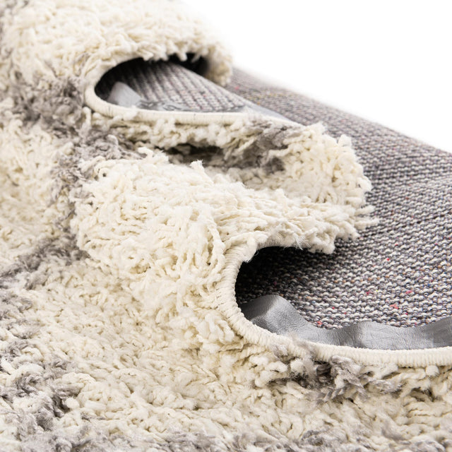 Ivory 6' x 6' Trellis Shag Round Area Rug Thick Soft Touch Fluffy & Plush Shaggy Pile