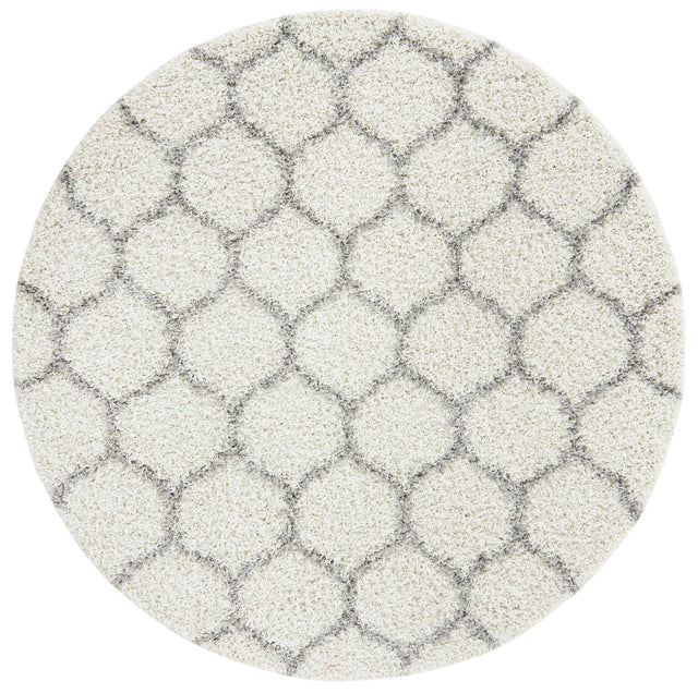 Ivory 6' x 6' Trellis Shag Round Area Rug Thick Soft Touch Fluffy & Plush Shaggy Pile