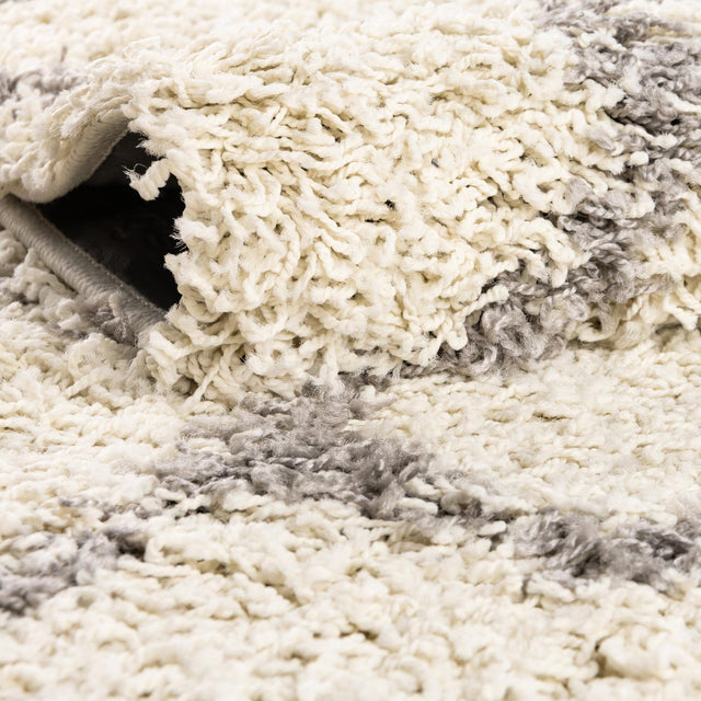 Ivory 2' x 6' Trellis Shag Runner Area Rug Thick Soft Touch Fluffy & Plush Shaggy Pile Geometric Modern Unique Carpet for Home Interior Design for Sale at Rug Engine