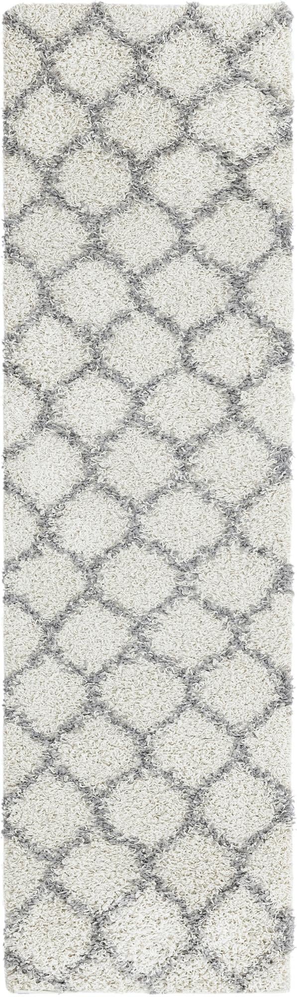 Ivory 2' x 7' Trellis Shag Runner Area Rug Thick Soft Touch Fluffy & Plush Shaggy Pile Geometric Modern Unique Carpet for Home Interior Design for Sale at Rug Engine