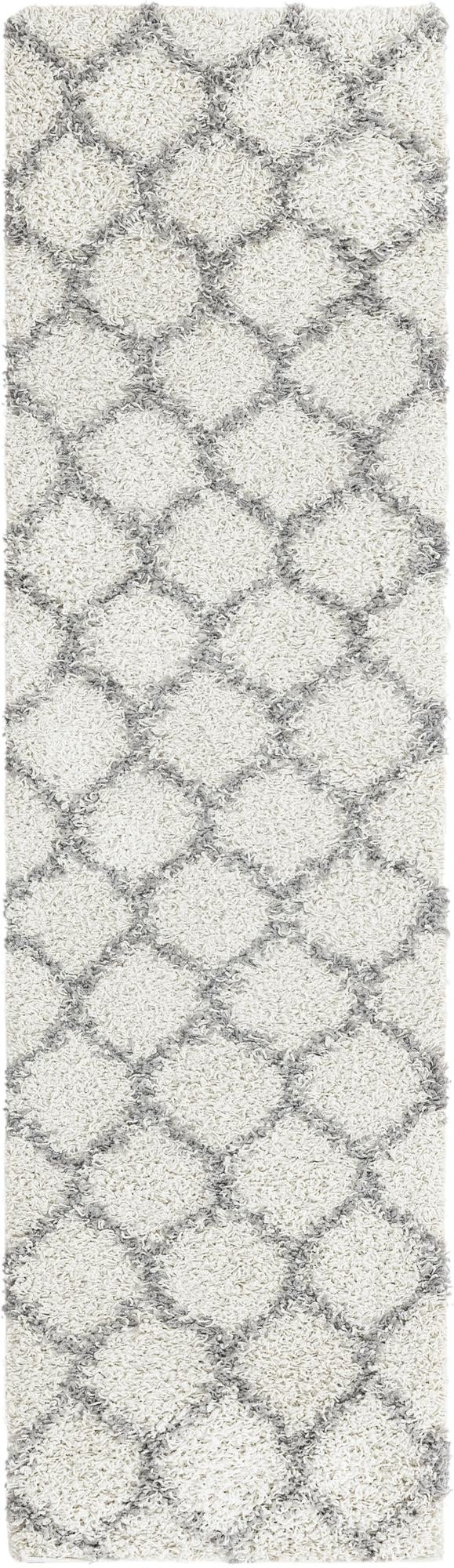 Ivory 2' 7 x 10' Trellis Shag Runner Area Rug Thick Soft Touch Fluffy & Plush Shaggy Pile Geometric Modern Unique Carpet for Home Interior Design for Sale at Rug Engine