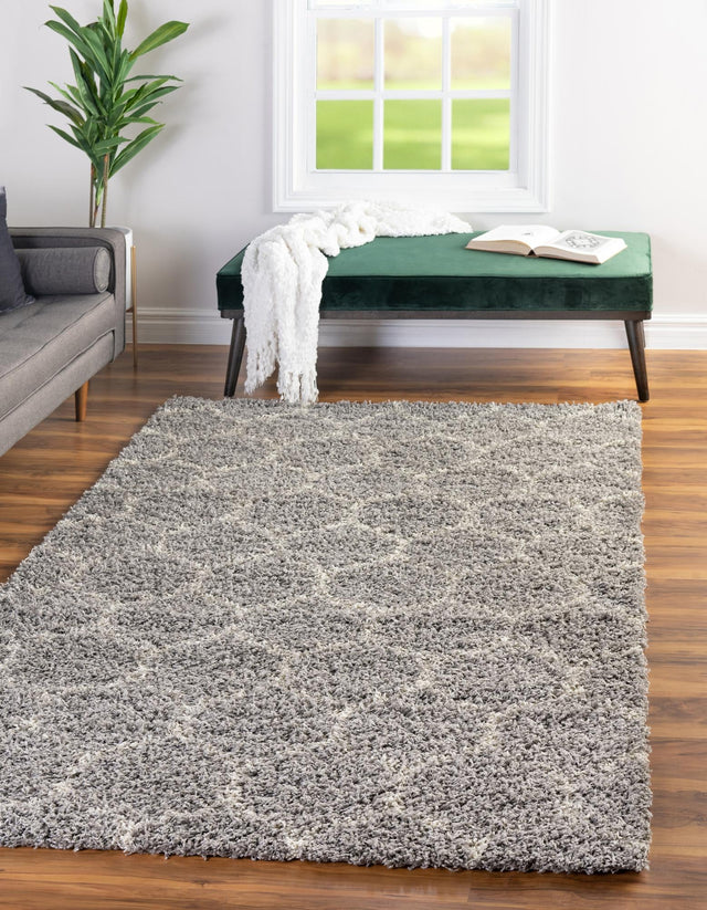 Gray 8' x 10' Trellis Shag Rectangle Area Rug Thick Soft Touch Fluffy & Plush Shaggy Pile Geometric Modern Unique Carpet for Home Interior Design for Sale at Rug Engine