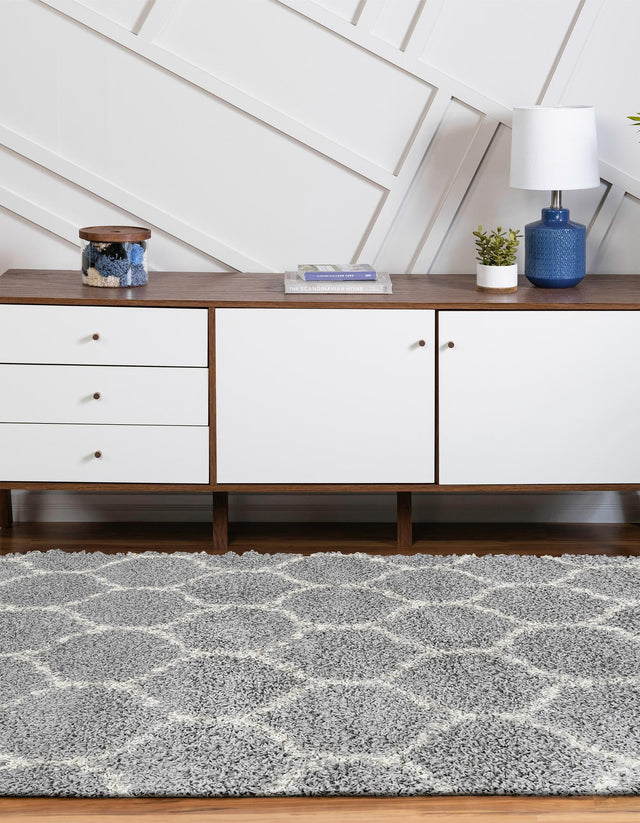 Gray 7' 10 x 10' Trellis Shag Oval Area Rug Thick Soft Touch Fluffy & Plush Shaggy Pile Geometric Modern Unique Carpet for Home Interior Design for Sale at Rug Engine