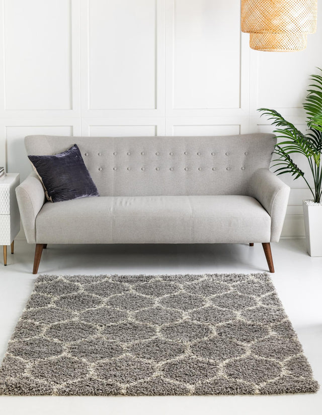 Gray 4' x 4' Trellis Shag Square Area Rug Thick Soft Touch Fluffy & Plush Shaggy Pile Geometric Modern Unique Carpet for Home Interior Design for Sale at Rug Engine
