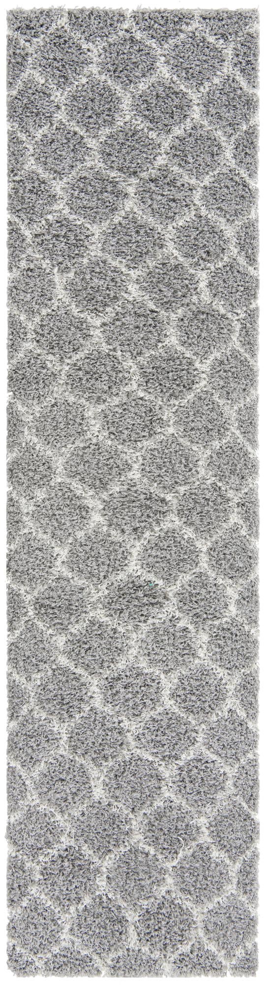 Gray 2' 7 x 10' Trellis Shag Runner Area Rug Thick Soft Touch Fluffy & Plush Shaggy Pile Geometric Modern Unique Carpet for Home Interior Design for Sale at Rug Engine