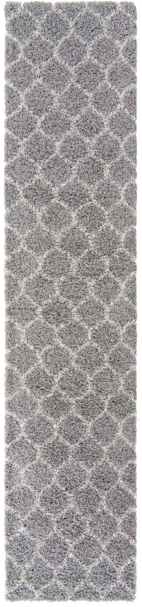 Gray 2' 7 x 12' Trellis Shag Runner Area Rug Thick Soft Touch Fluffy & Plush Shaggy Pile Geometric Modern Unique Carpet for Home Interior Design for Sale at Rug Engine