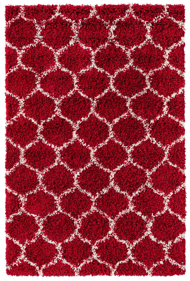 Burgundy Red 4' x 6' Trellis Shag Rectangle Area Rug Thick Soft Touch Fluffy & Plush Shaggy Pile Geometric Modern Unique Carpet for Home Interior Design for Sale at Rug Engine