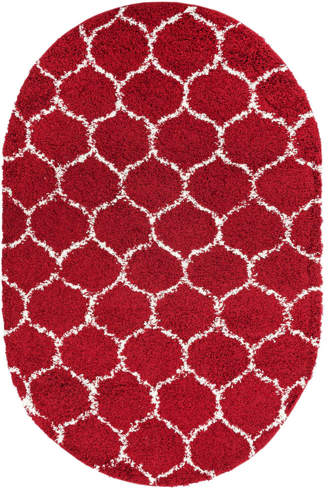 Burgundy Red 5' 3 x 8' Trellis Shag Oval Area Rug Thick Soft Touch Fluffy & Plush Shaggy Pile Geometric Modern Unique Carpet for Home Interior Design for Sale at Rug Engine