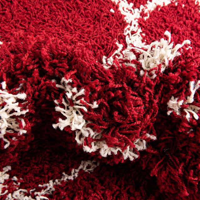 Burgundy Red 5' 3 x 5' 3 Trellis Shag Round Area Rug Thick Soft Touch Fluffy & Plush Shaggy Pile Geometric Modern Unique Carpet for Home Interior Design for Sale at Rug Engine