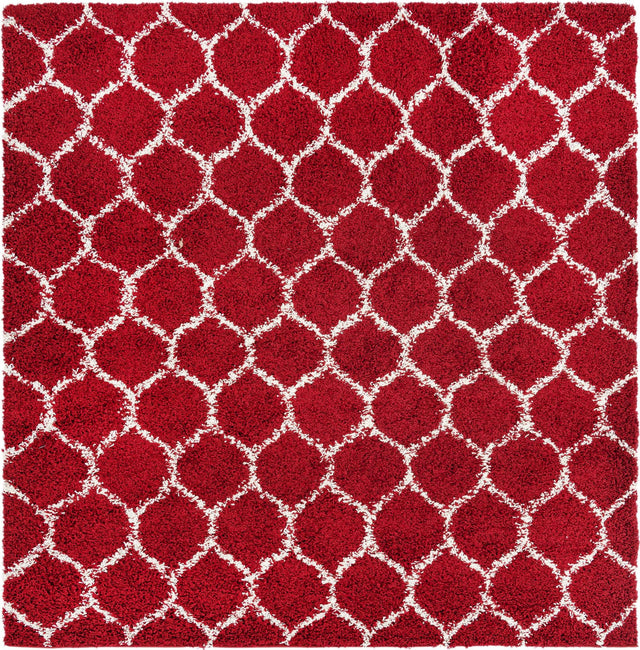 Burgundy Red 7' 10 x 7' 10 Trellis Shag Square Area Rug Thick Soft Touch Fluffy & Plush Shaggy Pile Geometric Modern Unique Carpet for Home Interior Design for Sale at Rug Engine