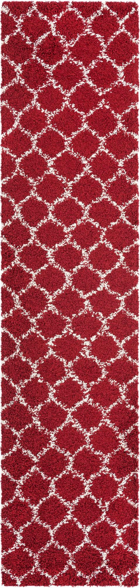 Burgundy Red 2' 7 x 12' Trellis Shag Runner Area Rug Thick Soft Touch Fluffy & Plush Shaggy Pile Geometric Modern Unique Carpet for Home Interior Design for Sale at Rug Engine