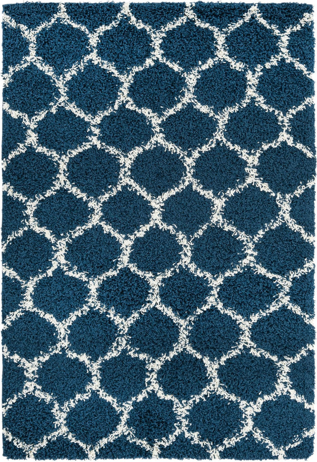 Navy Blue 4' x 6' Trellis Shag Rectangle Area Rug Thick Soft Touch Fluffy & Plush Shaggy Pile Geometric Modern Unique Carpet for Home Interior Design for Sale at Rug Engine