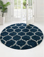 Navy Blue 5' 3 x 5' 3 Trellis Shag Round Area Rug Thick Soft Touch Fluffy & Plush Shaggy Pile