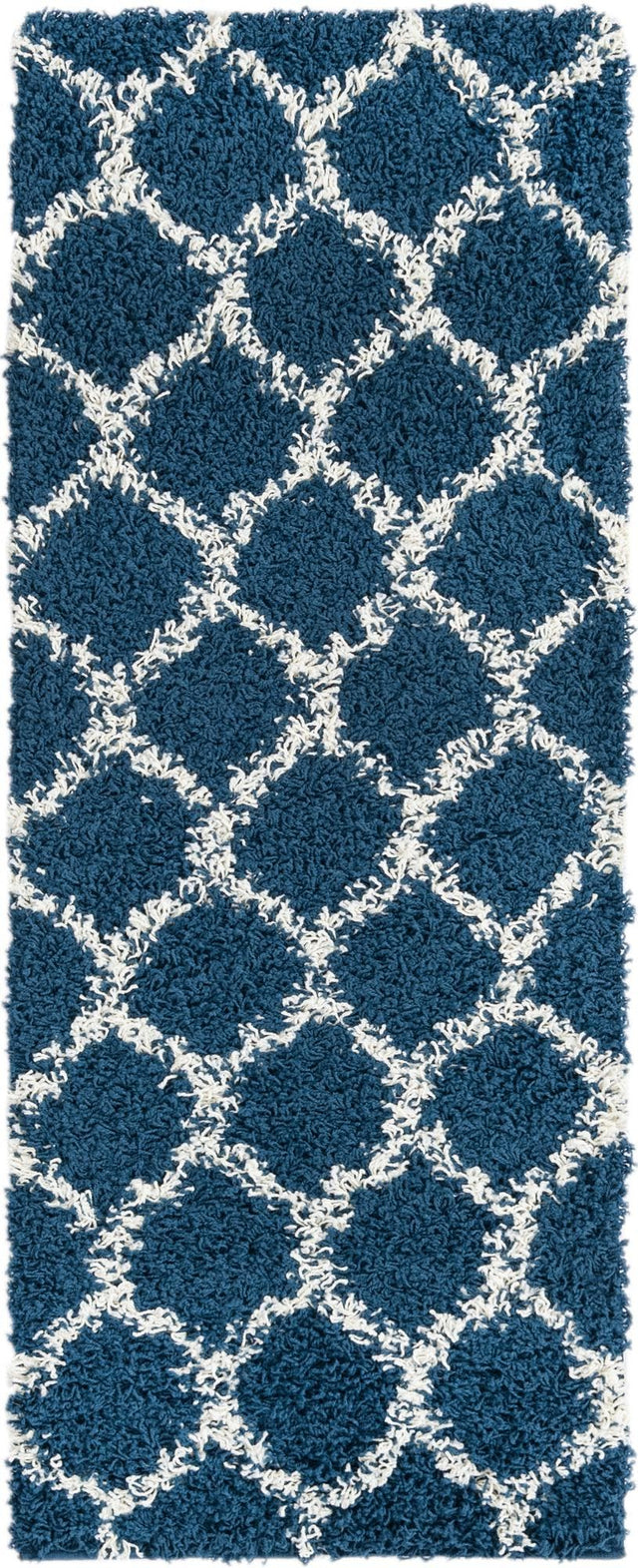 Navy Blue 2' x 5' Trellis Shag Runner Area Rug Thick Soft Touch Fluffy & Plush Shaggy Pile Geometric Modern Unique Carpet for Home Interior Design for Sale at Rug Engine