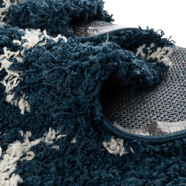 Navy Blue 2' x 5' Trellis Shag Runner Area Rug Thick Soft Touch Fluffy & Plush Shaggy Pile Geometric Modern Unique Carpet for Home Interior Design for Sale at Rug Engine