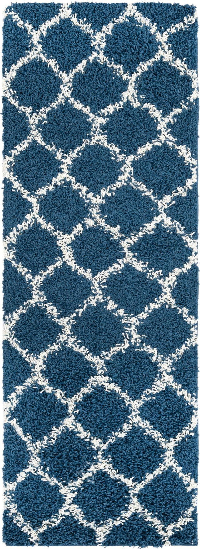 Navy Blue 2' x 6' Trellis Shag Runner Area Rug Thick Soft Touch Fluffy & Plush Shaggy Pile Geometric Modern Unique Carpet for Home Interior Design for Sale at Rug Engine