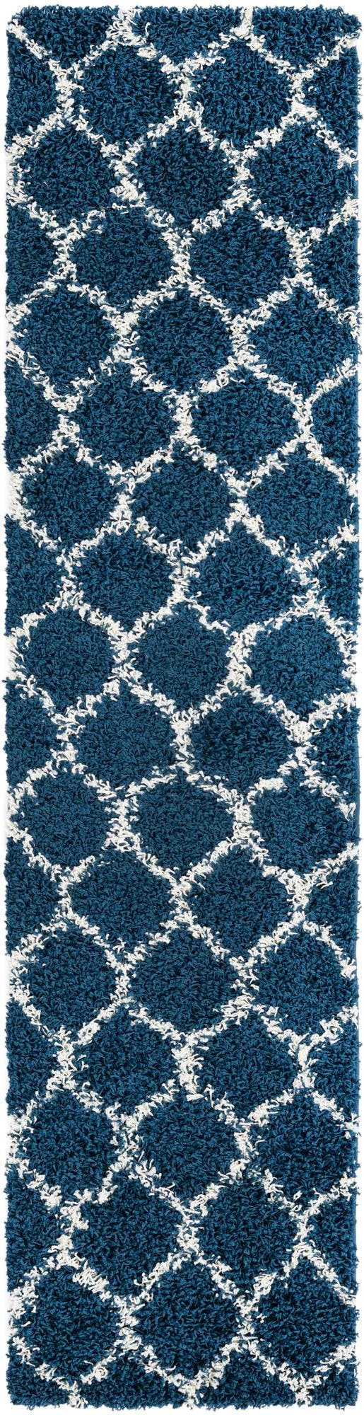 Navy Blue 2' x 8' Trellis Shag Runner Area Rug Thick Soft Touch Fluffy & Plush Shaggy Pile Geometric Modern Unique Carpet for Home Interior Design for Sale at Rug Engine