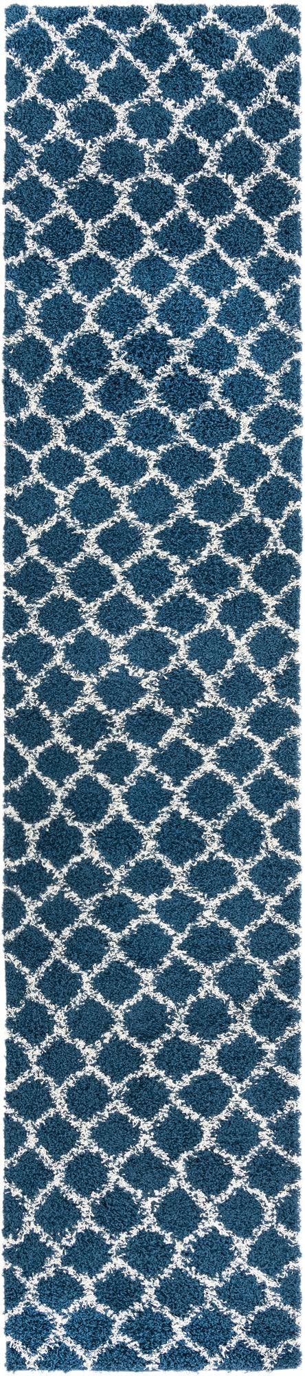 Navy Blue 3' 3 x 16' 5 Trellis Shag Runner Area Rug Thick Soft Touch Fluffy & Plush Shaggy Pile Geometric Modern Unique Carpet for Home Interior Design for Sale at Rug Engine