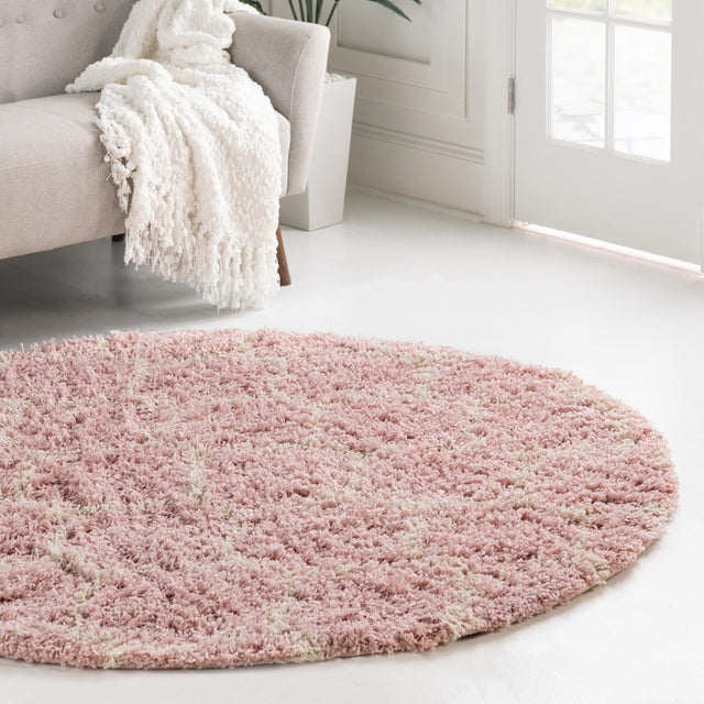 Light Pink 6' x 6' Trellis Shag Round Area Rug Thick Soft Touch Fluffy & Plush Shaggy Pile Geometric Modern Unique Carpet for Home Interior Design for Sale at Rug Engine