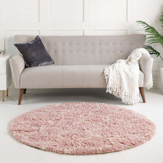 Light Pink 6' x 6' Trellis Shag Round Area Rug Thick Soft Touch Fluffy & Plush Shaggy Pile Geometric Modern Unique Carpet for Home Interior Design for Sale at Rug Engine