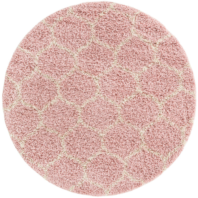 Light Pink 5' 3 x 5' 3 Trellis Shag Round Area Rug Thick Soft Touch Fluffy & Plush Shaggy Pile Geometric Modern Unique Carpet for Home Interior Design for Sale at Rug Engine