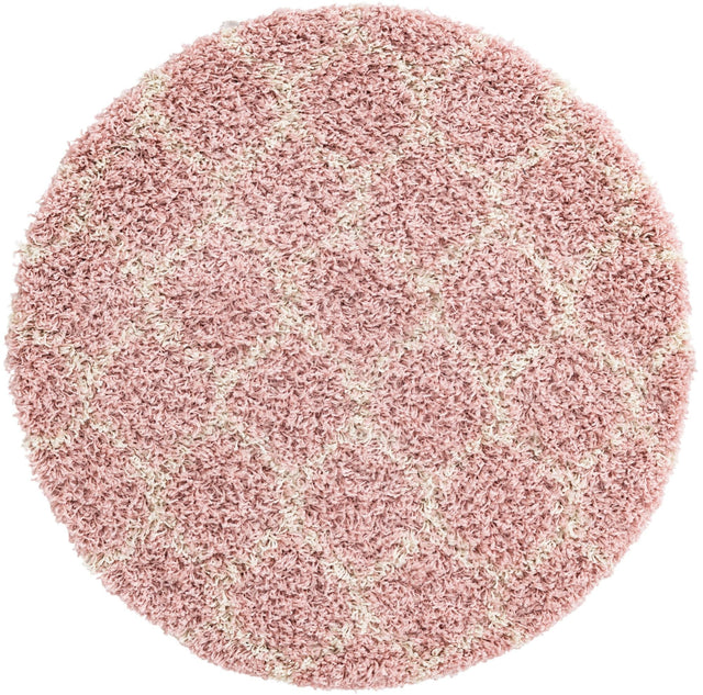 Light Pink 3' 3 x 3' 3 Trellis Shag Round Area Rug Thick Soft Touch Fluffy & Plush Shaggy Pile Geometric Modern Unique Carpet for Home Interior Design for Sale at Rug Engine