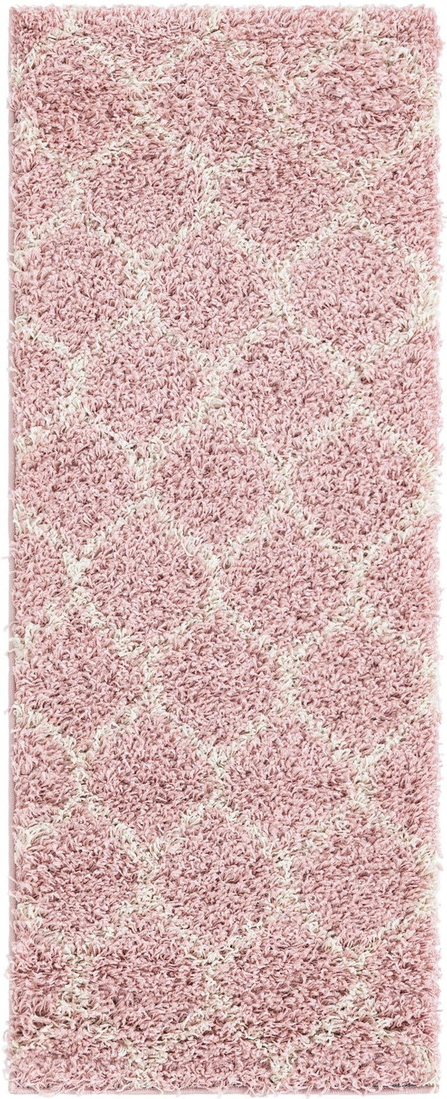 Light Pink 2' x 5' Trellis Shag Runner Area Rug Thick Soft Touch Fluffy & Plush Shaggy Pile Geometric Modern Unique Carpet for Home Interior Design for Sale at Rug Engine