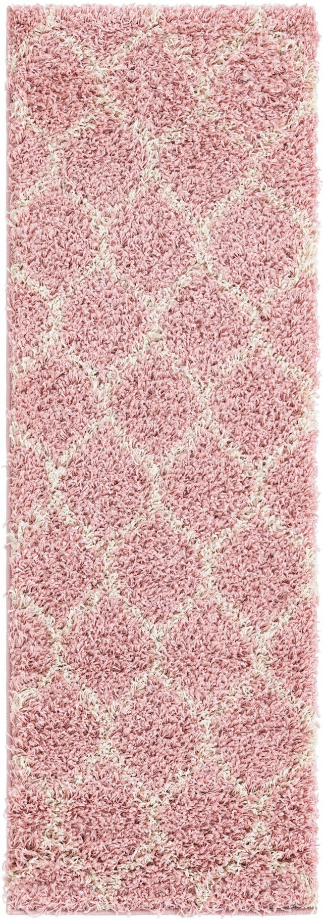 Light Pink 2' x 6' Trellis Shag Runner Area Rug Thick Soft Touch Fluffy & Plush Shaggy Pile Geometric Modern Unique Carpet for Home Interior Design for Sale at Rug Engine