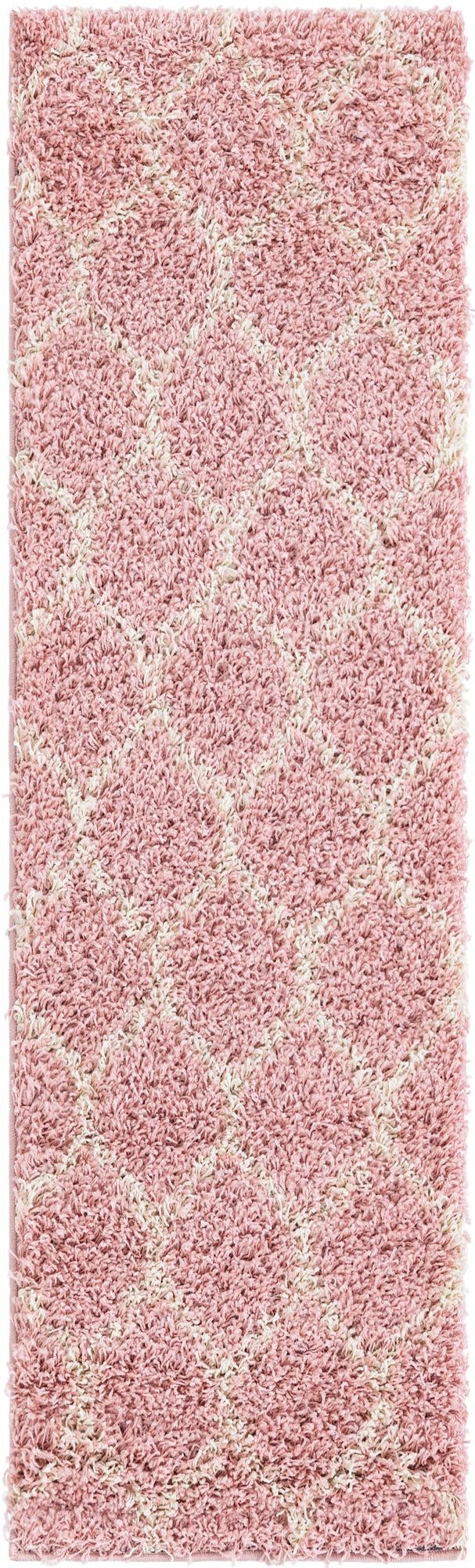 Light Pink 2' x 7' Trellis Shag Runner Area Rug Thick Soft Touch Fluffy & Plush Shaggy Pile Geometric Modern Unique Carpet for Home Interior Design for Sale at Rug Engine