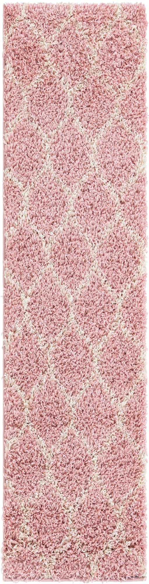Light Pink 2' x 8' Trellis Shag Runner Area Rug Thick Soft Touch Fluffy & Plush Shaggy Pile Geometric Modern Unique Carpet for Home Interior Design for Sale at Rug Engine