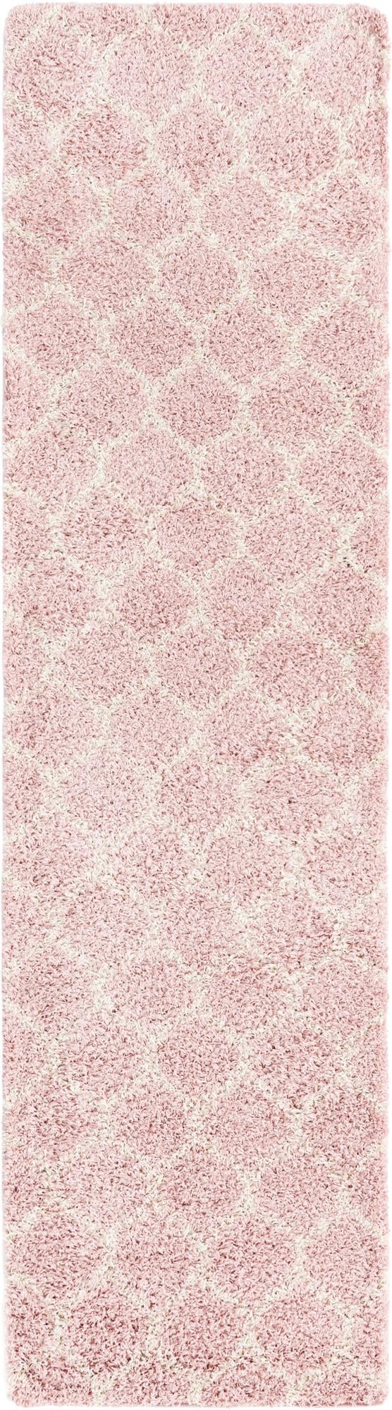 Light Pink 2' 7 x 10' Trellis Shag Runner Area Rug Thick Soft Touch Fluffy & Plush Shaggy Pile Geometric Modern Unique Carpet for Home Interior Design for Sale at Rug Engine