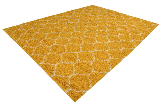 Yellow 10' x 13' Trellis Shag Rectangle Area Rug Thick Soft Touch Fluffy & Plush Shaggy Pile Geometric Modern Unique Carpet for Home Interior Design for Sale at Rug Engine