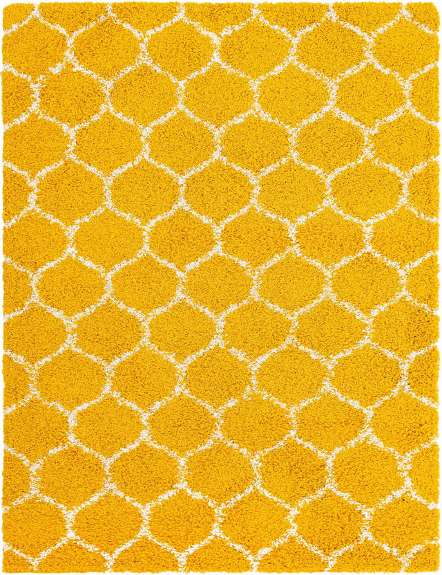 Yellow 10' x 13' Trellis Shag Rectangle Area Rug Thick Soft Touch Fluffy & Plush Shaggy Pile Geometric Modern Unique Carpet for Home Interior Design for Sale at Rug Engine