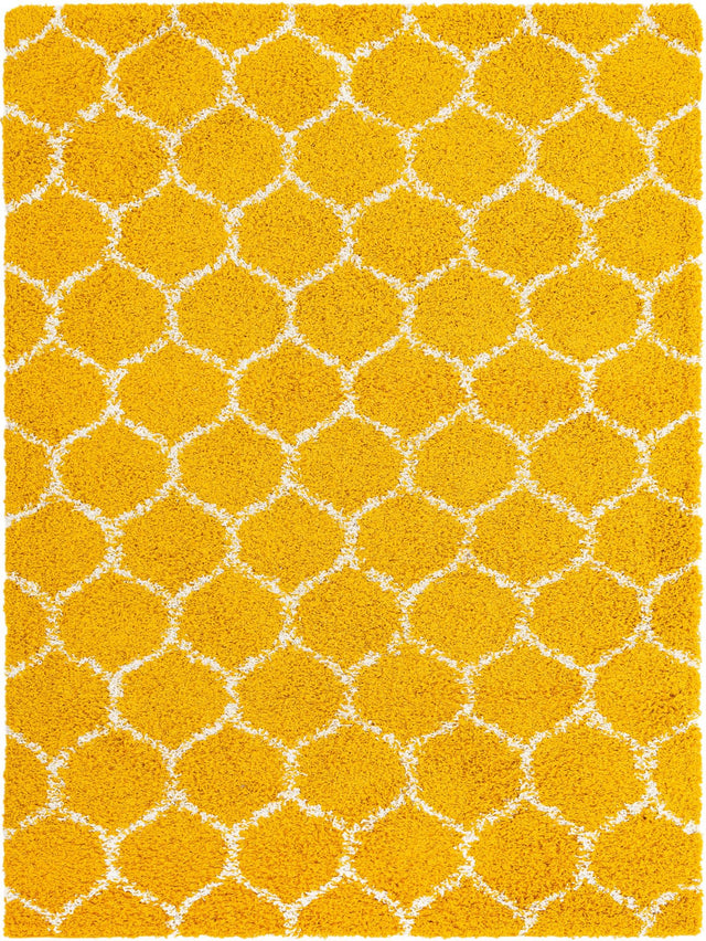 Yellow 9' x 12' Trellis Shag Rectangle Area Rug Thick Soft Touch Fluffy & Plush Shaggy Pile Geometric Modern Unique Carpet for Home Interior Design for Sale at Rug Engine